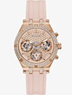 Guess Ladies Heiress Rose Gold Pink Rubber Strap Watch GW0407L3