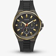 Guess Mens Dashboard Black & Gold Tone Rubber Strap Watch GW0799G1