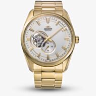 Orient Mens AR00 Semi Skeleton White Dial Gold Tone Bracelet Watch RA-AR0007S