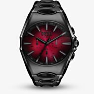 Diesel Mens D-Curve Black Steel Red Dial Chronograph Watch DZ4696