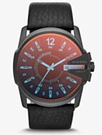 Diesel Mens Master Chief Black Iridescent Dial Leather Strap Watch DZ1657
