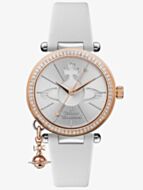 Vivienne Westwood Ladies Orb Pastelle Silver Dial White Leather Strap Watch VV006RSWH