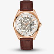 Bulova Classic Rose Gold Tone Skeleton Brown Leather Strap Watch 97A175