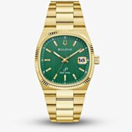 Bulova Mens Super Seville Gold Tone Green Dial Watch 97B237