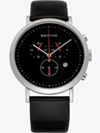 Bering Mens Black Chronograph Leather Strap Watch 10540-402