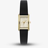 Olivia Burton Ladies Mini Grove Ivory Dial Black Leather Strap Watch 24000437