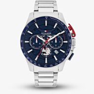 Tommy Hilfiger Mens Bank Skeleton Chronograph Blue Bracelet Watch 1792261