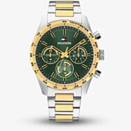 Tommy Hilfiger Mens Hampton Two Tone Green Dial Bracelet Watch 1792279