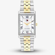 Tommy Hilfiger Mens Ben Rectangle Silver Dial Two Tone Bracelet Watch 1710774