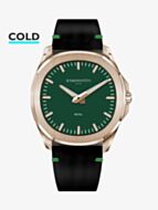 KAMAWATCH Royal Rose Gold Plated Green Dial Brown and Camo Leather Suede Strap Watch KWPM35