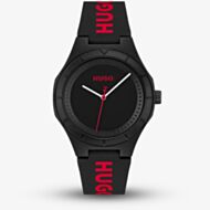 HUGO Mens #Lit Black Dial Rubber Strap Watch 1530343
