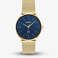 HUGO Mens #Style 3H Golden Blue Dial Mesh Bracelet Watch 1530473