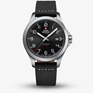  Swiss Military Mens Automatic Black Leather Strap Watch SMA34077.01