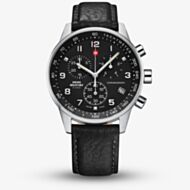  Swiss Military Mens Minimalist Chronograph Black Leather Strap Watch SM34012.05