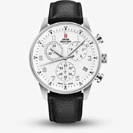 Swiss Military Mens Minimalist Chronograph White Dial Black Leather Strap Watch SM34114.09
