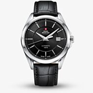 Swiss Military Mens Automatic Black Dial Black Leather Strap Watch SMA34085.13