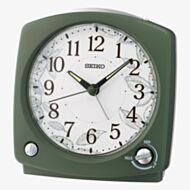 Seiko Retro White Patterned Dial Green Alarm Clock QHP012M