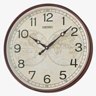 Seiko Brown World Map Dial Round Wall Clock QXA803B
