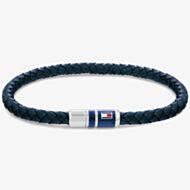 Tommy Hilfiger Mens Navy Leather Logo Bracelet 2790294