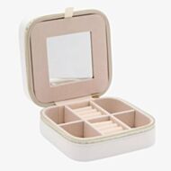 Sophia White Zipped Square Leather Jewellery Box SP3333