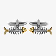 Fish Skeleton Rhodium & Gold Plated Cufflinks 90-1442