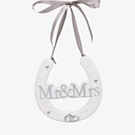 White Plastic Mr & Mrs Wedding Horseshoe WG726W