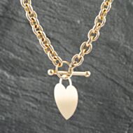 Pre-Owned 9ct Yellow Gold T Bar & Heart 17 Inch Belcher Chain 41041563