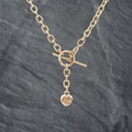 Pre-Owned 9ct Yellow Gold Heart Dropper 17 Inch T-Bar Belcher Chain 41041609