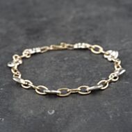 Pre-Owned 9ct Two Colour Gold Heart 7.5 Inch Anchor Chain Bracelet 41061264