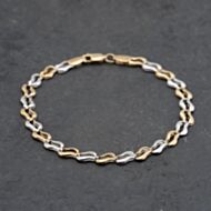 Pre-Owned 9ct Two Colour Gold Open Wave 7.5 Inch Bar Chain Bracelet 41061290