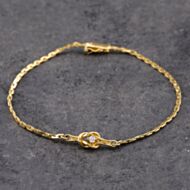 Pre-Owned 9ct Yellow Gold Diamond Knot Fancy 7 Inch Curb Bracelet 41061301