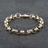 Pre-Owned 9ct Yellow Gold Cubic Zirconia Set 9 Inch Belcher Chain Bracelet 41081231