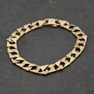 Pre-Owned 9ct Yellow Gold Square Textured & Polished 8 Inch Curb Chain Bracelet 41081246