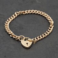 Pre-Owned 9ct Yellow Gold Heart Padlock 7 Inch Curb Chain Bracelet 41081251