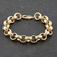 Pre-Owned 9ct Yellow Gold Heavy Hula Hoop Engraved Links 8.5 Inch Belcher Chain Bracelet 41081252