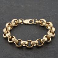 Pre-Owned 9ct Yellow Gold Heavy Hula Hoop Engraved Links 8.5 Inch Belcher Chain Bracelet 41081253