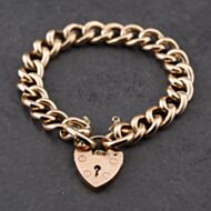 Pre-Owned 9ct Rose Gold Heart Padlock Chunky 8 Inch Curb Chain Bracelet 41081269