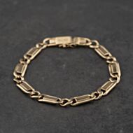 Pre-Owned 9ct Yellow Gold Bar & Curb 8 Inch Flat Link Chain Bracelet 41081305