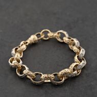 Pre-Owned 9ct Two Colour Gold Cubic Zirconia 8 Inch Belcher Chain Bracelet 41081313