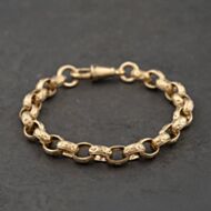 Pre-Owned 9ct Yellow Gold Oval Engraved 8 Inch Belcher Chain Bracelet 41081318