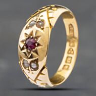 Pre-Owned 18ct Yellow Gold Ruby & Seed Pearl Five Stone Ring 41101415