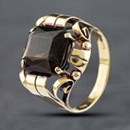 Pre-Owned 14ct Yellow Gold Smokey Quartz Square Scrolled Mount Ring 41101540