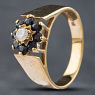 Pre-Owned 9ct Yellow Gold Cubic Zirconia & Sapphire Cluster Ring 41101597