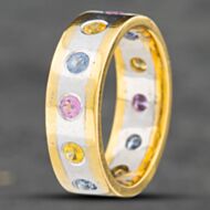 Pre-Owned 18ct Two Colour Gold Multi-Coloured Sapphire 6mm Wedding Ring 41101728