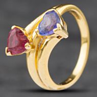 Pre-Owned 18ct Yellow Gold Pink Tourmaline & Tanzanite Heart Shape Cross Over Dress Ring 41101752