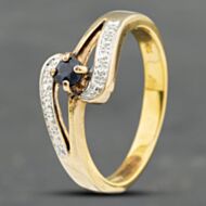 Pre-Owned 9ct Yellow Gold Sapphire & Diamond Twist Open Shoulders Dress Ring 41102177