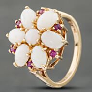 Pre-Owned Vintage 9ct Yellow Gold Oval Opal & Pink Topaz Cluster Ring 41102205