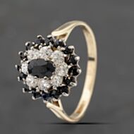 Pre-Owned 9ct Yellow Gold Sapphire & Cubic Zirconia Cluster Ring 41102288