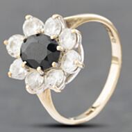 Pre-Owned 9ct Yellow Gold Sapphire & Cubic Zirconia Oval Flower Cluster Ring 41102552