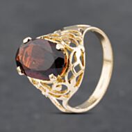 Pre-Owned 9ct Yellow Gold Garnet Openwork Shoulders Dress Ring 41102591